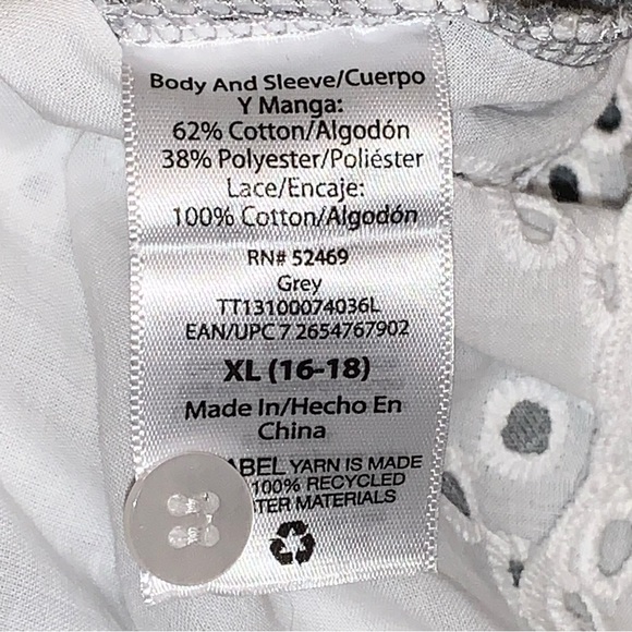 Time and Tru Women’s Pullover Gray & White Eyelet Sweatshirt Sz XL - Picture 3 of 5